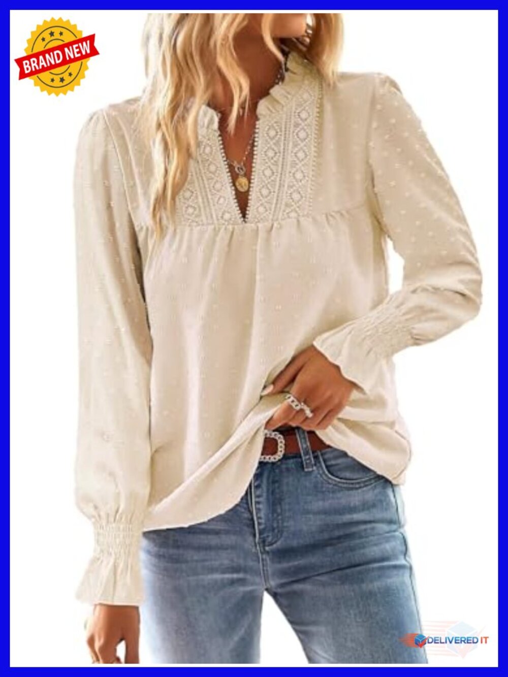 Boho Flowy V-Neck Long Sleeve Crochet Lace Blouse